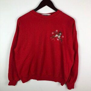Vintage 90s Hanes Christmas Reindeer‎ Red Crewneck Women's Large